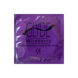 Glyde Ultrathin Latex Condom Wildberry Flavored 12 Count packaging featuring a lubricated wildberry condom.