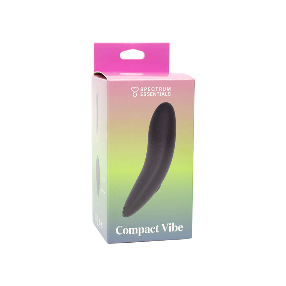 Spectrum Essentials Compact External Vibrator Black packaging in a colorful box with branding