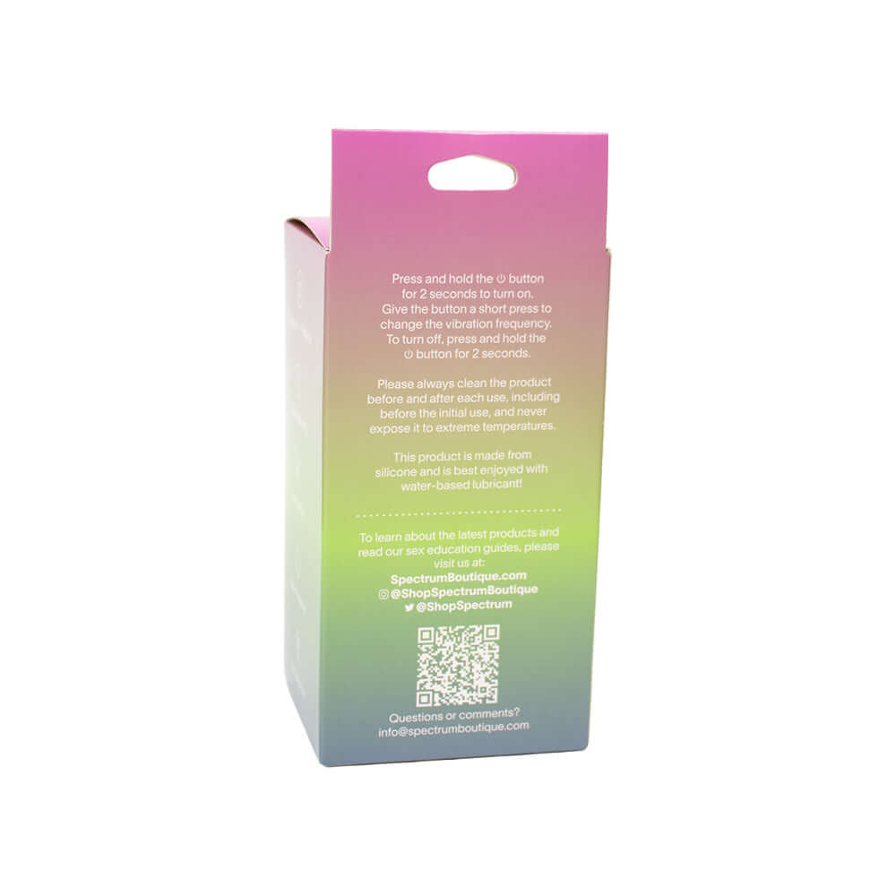 Spectrum Essentials Compact External Vibrator Black packaging with usage instructions and QR code on the back.
