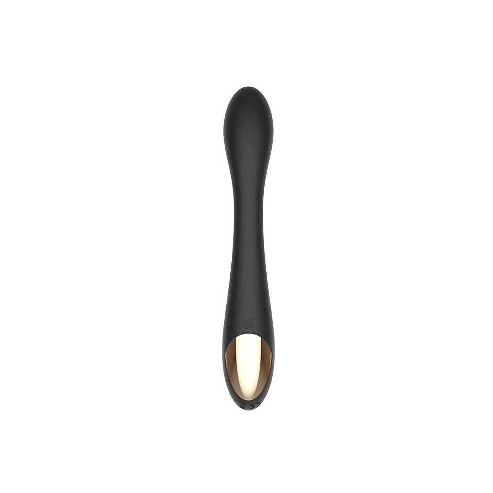 Spectrum Essentials Silicone G-spot Vibrator Black with a sleek design and angled shape for targeted stimulation.