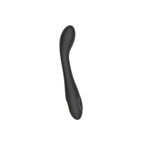Spectrum Essentials Silicone G-spot Vibrator Black with curved shape and texture for targeted stimulation.