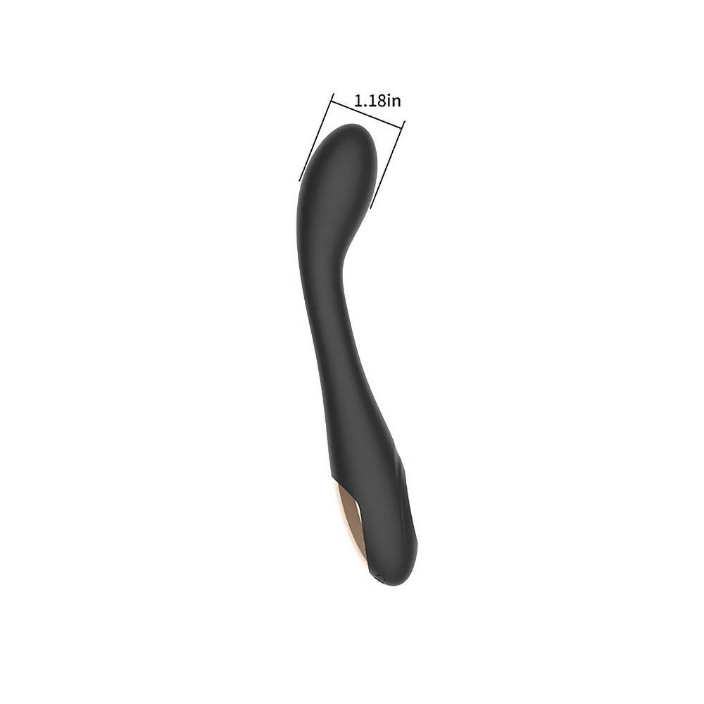 Spectrum Essentials Silicone G-spot Vibrator Black showing its design and dimensions for enhanced pleasure.