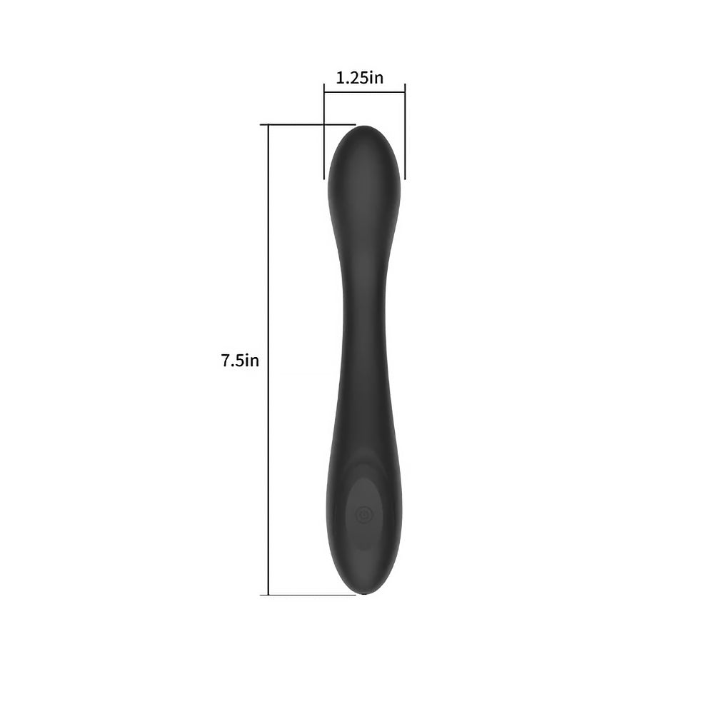 Spectrum Essentials Silicone G-spot Vibrator Black dimensions measuring 7.5 inches by 1.25 inches.