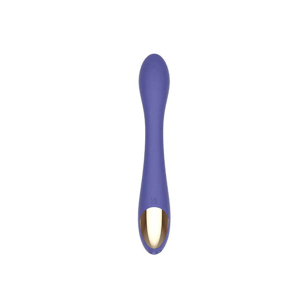 Spectrum Essentials Silicone G-spot Vibrator Purple showcasing its sleek design and curved shape for optimal stimulation.