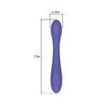 Illustration showing dimensions of Spectrum Essentials Silicone G-spot Vibrator Purple, 7.5 inches long and 1.25 inches wide.