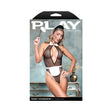 Fantasy Lingerie Handsy Housekeeper Maid Costume L/XL displayed in a seductive four-piece set with sheer polka dot mesh.