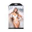 Fantasy Lingerie Purely Promiscuous Angel Costume S/M displayed on a model, featuring a flirtatious cut-out design.