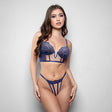 Fantasy Lingerie Elusive Bianca Bustier Thong S/M in navy lace, showcasing a structured bustier and matching thong.