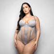 Fantasy Lingerie Elusive Mila Molded Cup Teddy XL/2XL showcasing delicate lace and sheer mesh for an alluring look.