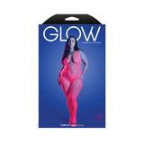 Fantasy Lingerie Glow Turn Up Bodystocking Queen Size packaging showcasing bold neon-pink bodystocking design.