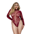 Dreamgirl Honey Long Sleeve Teddy Burgundy Queen Size