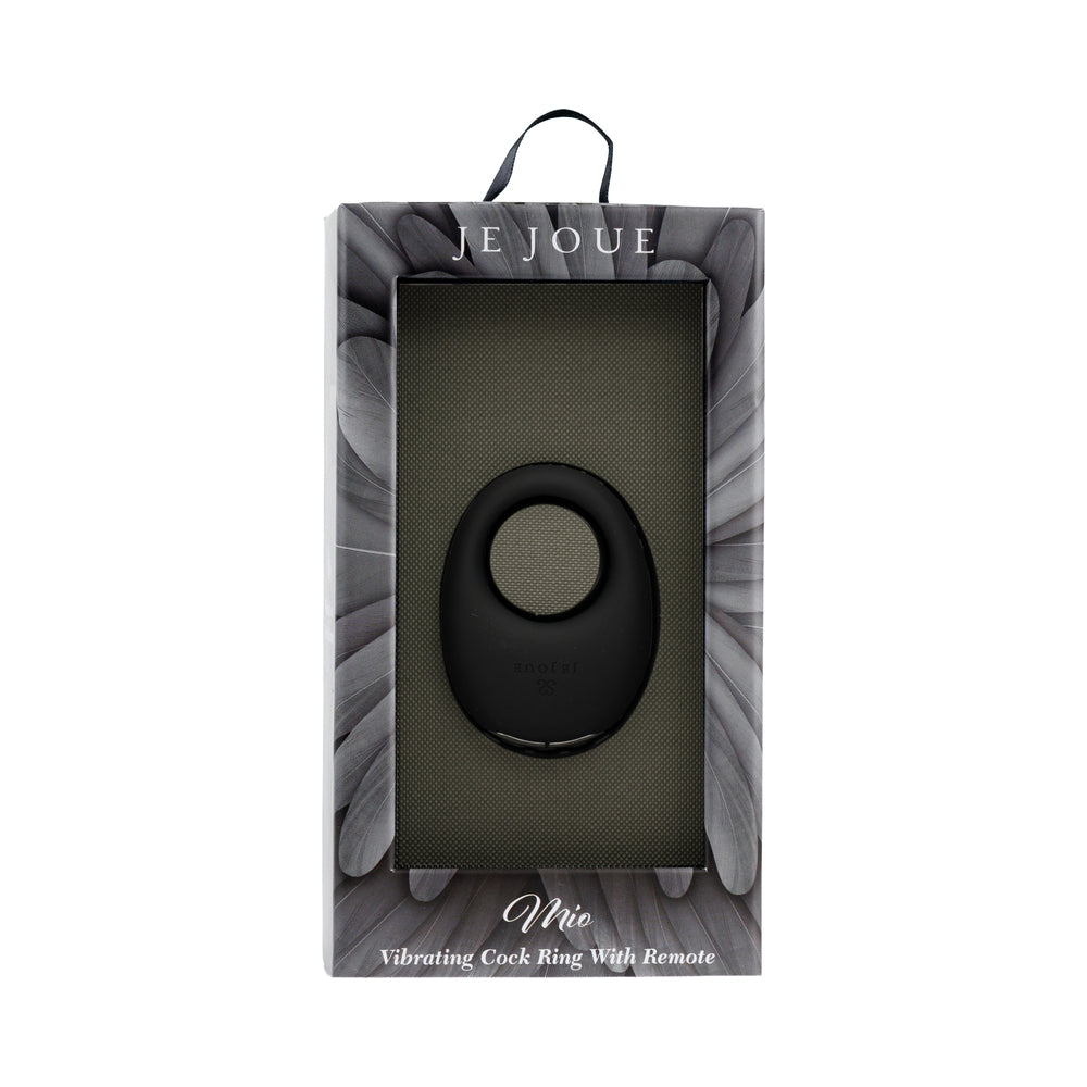 Je Joue Mio V2 Vibrating Cock Ring Black in elegant packaging showcasing design and features.