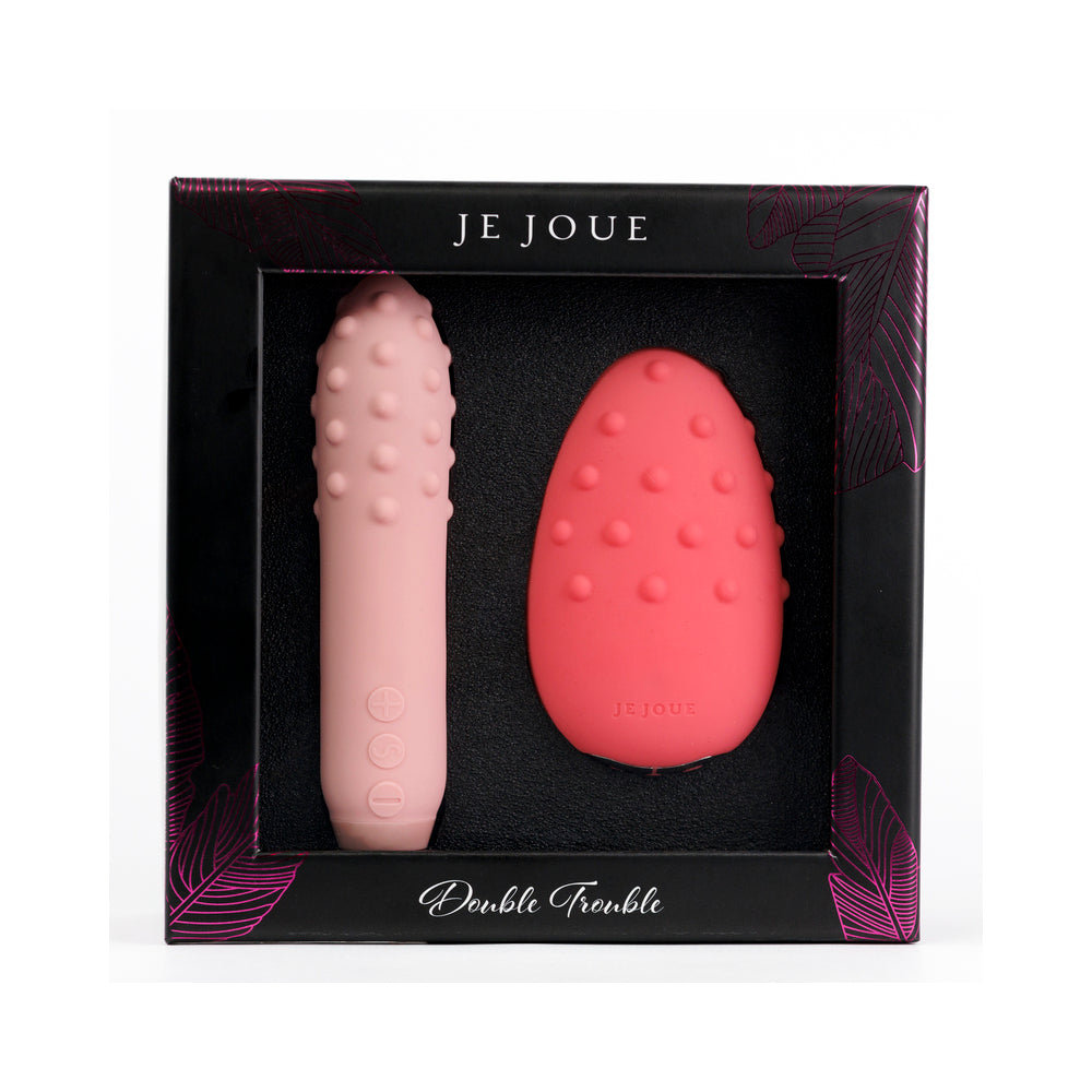Je Joue Double Trouble Vibrator Set packaging featuring two compact vibrators, designed for deep, rumbly sensations.