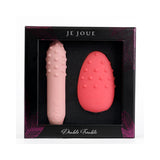 Je Joue Double Trouble Vibrator Set packaging featuring two compact vibrators, designed for deep, rumbly sensations.