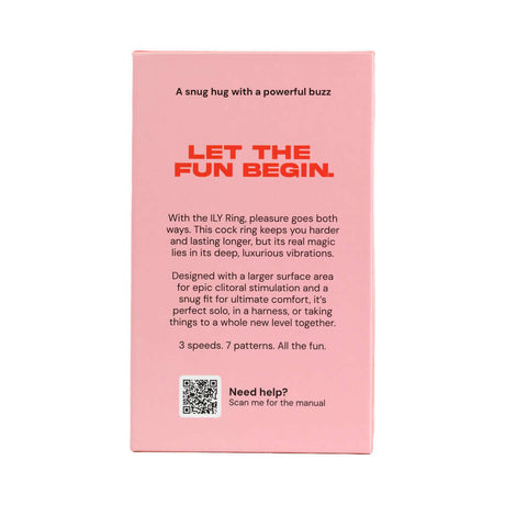 Ily By Je Joue Silicone Cock Ring Pink packaging showcasing features and information.