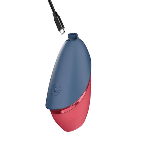 Womanizer Next Liberty Air Clitoral Stimulator Blue Red charging with USB cable