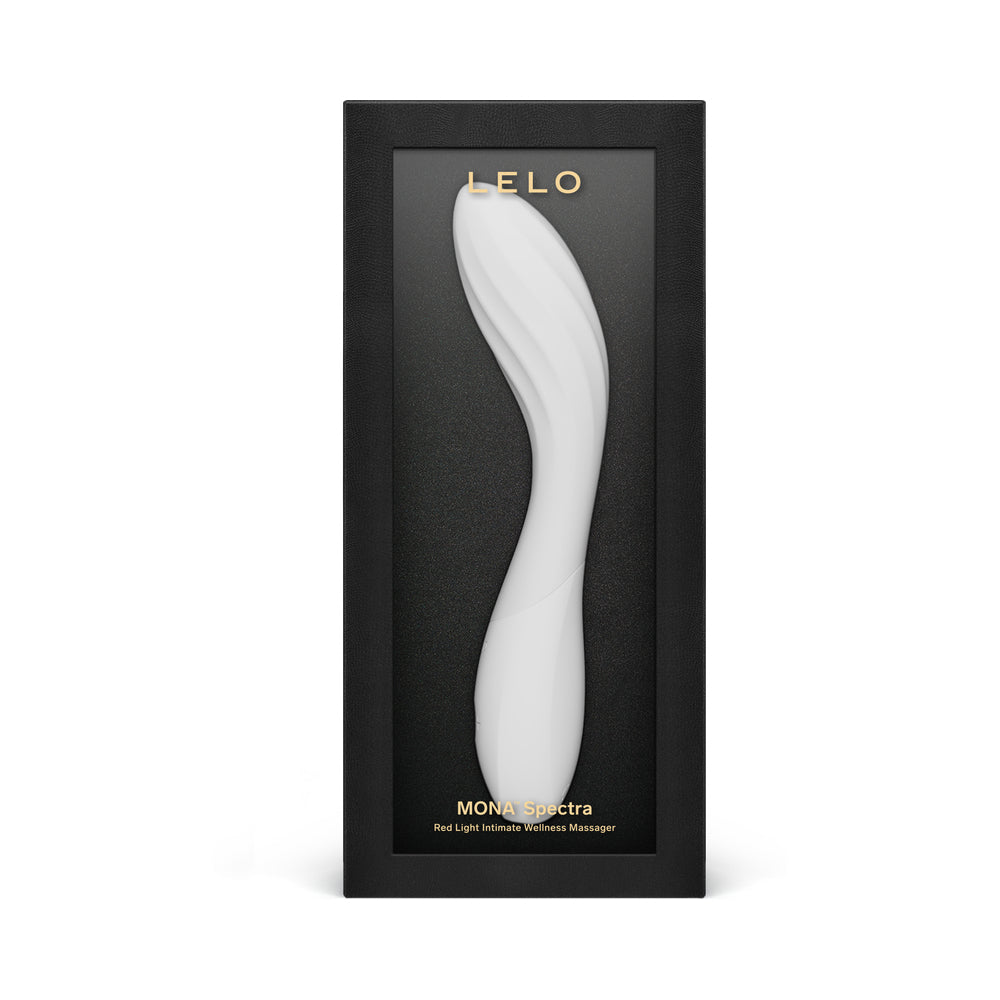Lelo Mona Spectra Massager Light Pink in elegant packaging showcasing its ergonomic design and premium features.