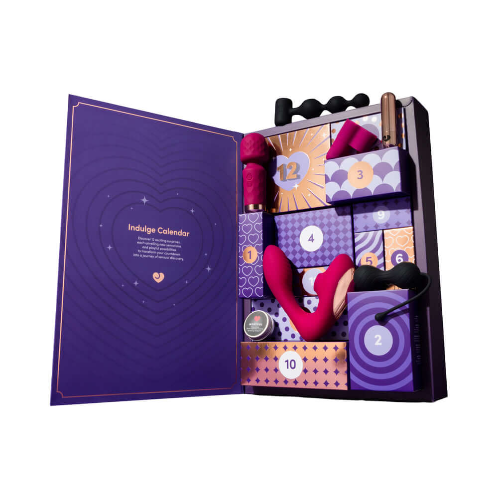 Lovehoney Indulge Advent Calendar 2026 (12 Day) open with various sensual surprises inside.