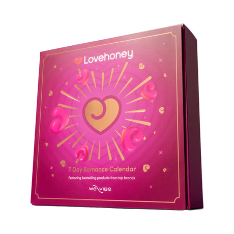 Lovehoney X We-Vibe 7 Day Romance Advent Calendar packaging with heart design and vibrant colors.