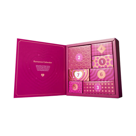 Lovehoney X We-Vibe 7 Day Romance Advent Calendar open showing colorful boxes for daily surprises.