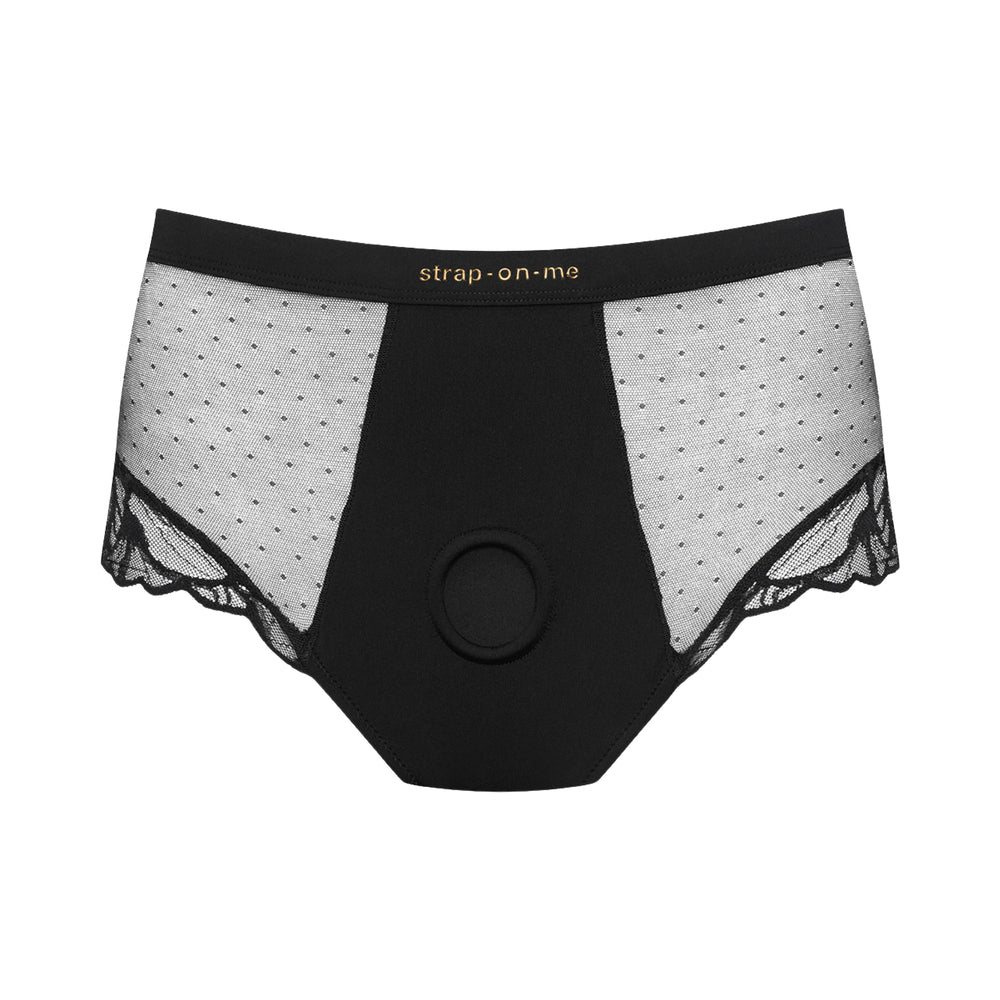 Strap-on-me Divine Lingerie Harness M Black showcasing a high-waisted shorty cut with elegant design and discreet functionality.