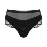 Strap-On-Me Sublime Lingerie Harness XL Black featuring a sheer lace design and thong cut.
