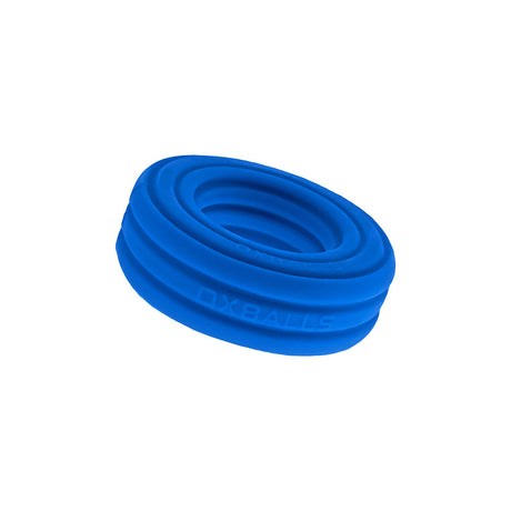 Oxballs Hunkyjunk Roto Grooved Gripper-ribbed Cockring Teal Fizz in vibrant blue silicone with ribbed texture.