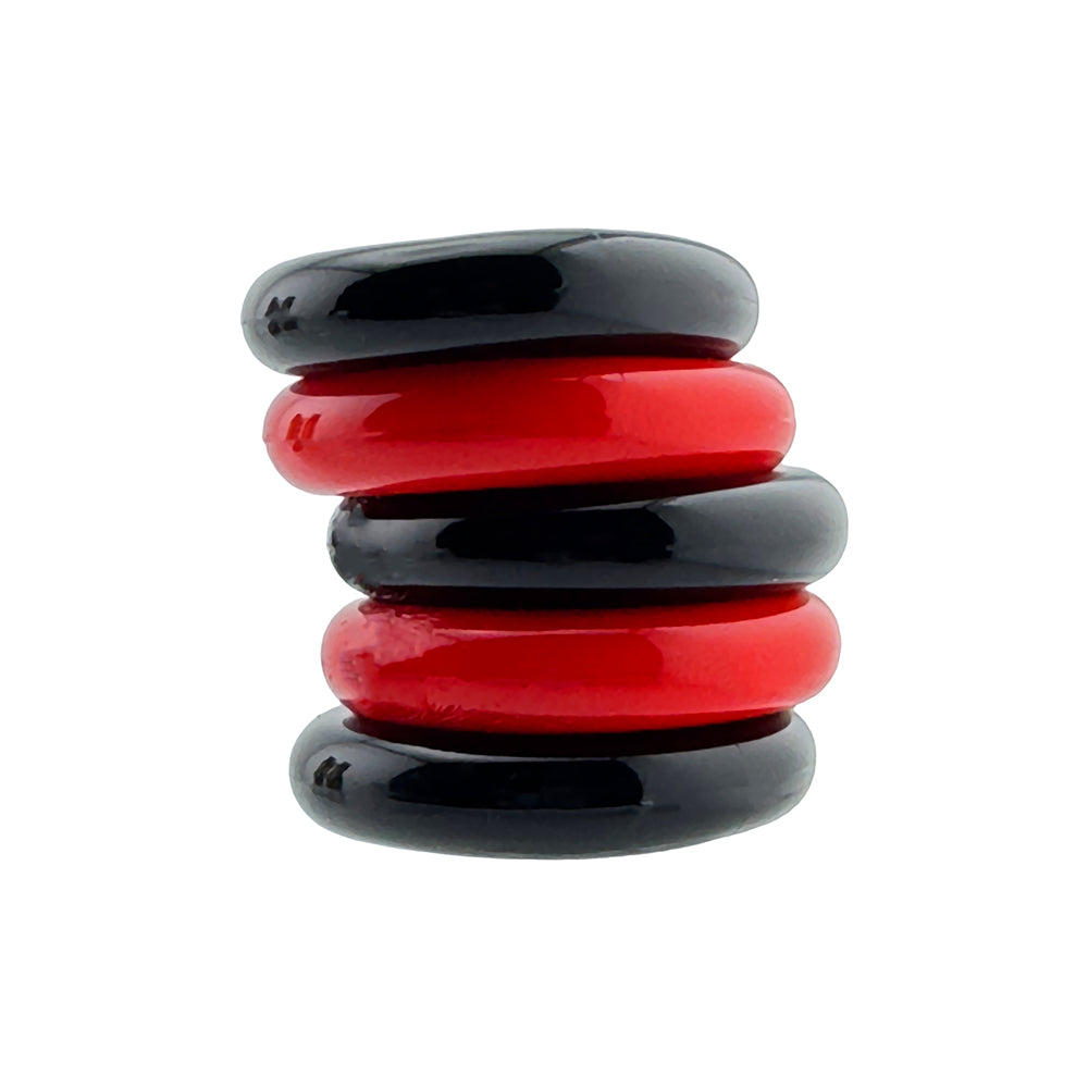 Oxballs Hunkyjunk Jacker 5-stack Five-pack Cockrings Red Black stacked rings in red and black colors.