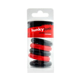 Oxballs Hunkyjunk Jacker 5-stack Five-pack Cockrings Red Black in packaging displaying five ultra-stretchy rings.