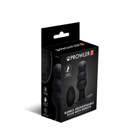 Prowler Red Bubble Rechargeable Plug With Remote packaging featuring sleek design and bubble shape for pleasurable experiences.
