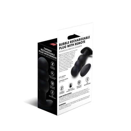 Prowler Red Bubble Rechargeable Plug With Remote packaging showing features and care instructions.