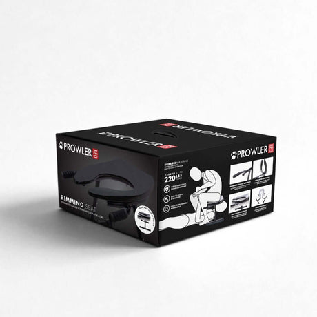 Prowler Red Rimming Seat Black packaging displaying features and usage for enhanced pleasure.