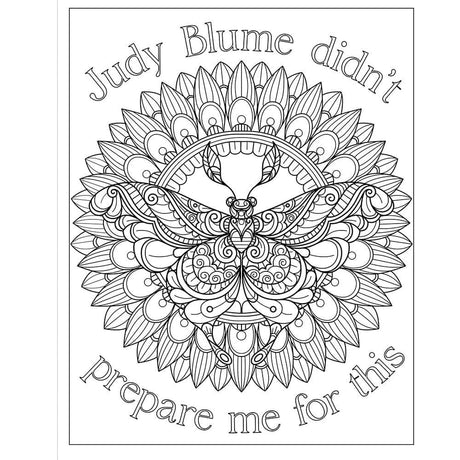 F*ck Menopause Sweary Coloring Book of Mandalas design featuring intricate mandala butterflies and humorous text.
