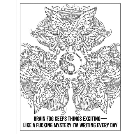 F*ck Menopause Sweary Coloring Book of Mandalas illustration featuring intricate mandala design with humorous text.