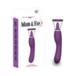 Adam & Eve The Femmina Licking Pump packaging featuring a purple triple-action stimulator for customizable pleasure.