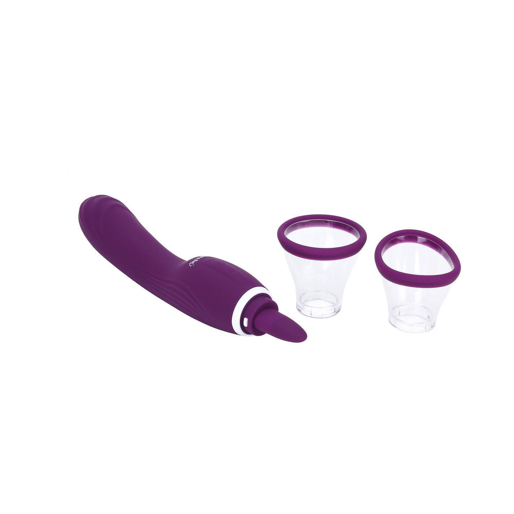 Adam & Eve The Femmina Licking Pump with two suction cups, designed for customizable pleasure and sensation.