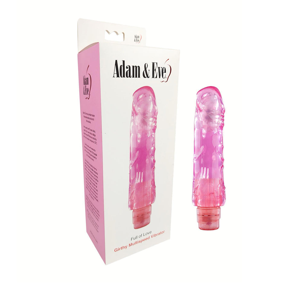 Adam & Eve Full Of Love Vibrator Pink packaging and product displayed together for intimate pleasure.
