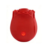 Adam & Eve Eve's Blooms Of Bliss Vibrating & Sucking Rose in red with an illuminated power button.