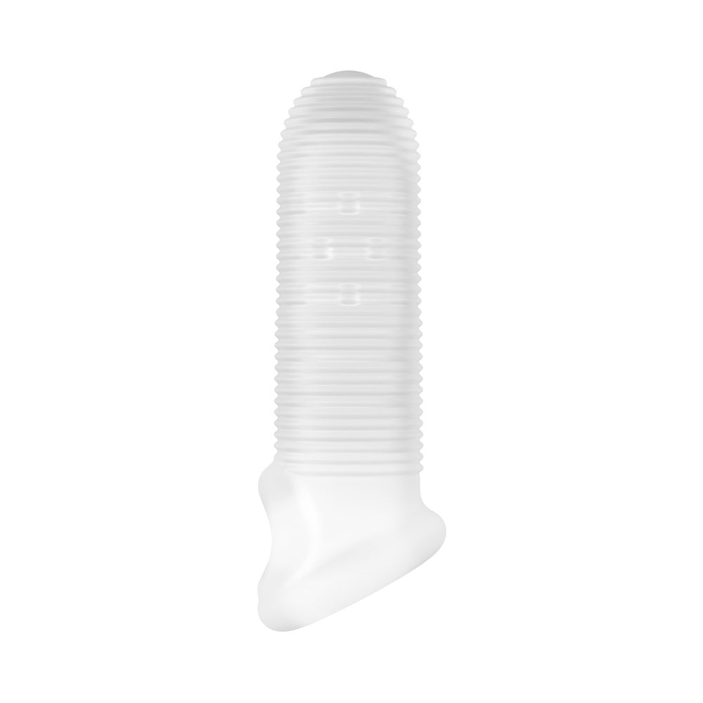 Performance Plus Mercenary Silicone Penis Sheath Small, a ribbed and nubbed sleeve for enhanced size and pleasure.