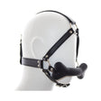 Ple'sur Face Harness Dog Bone Gag featuring a black harness and playful bone-shaped bit for pup play.