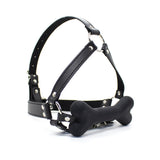 Ple'sur Face Harness Dog Bone Gag featuring a full-face harness and playful bone-shaped bit.