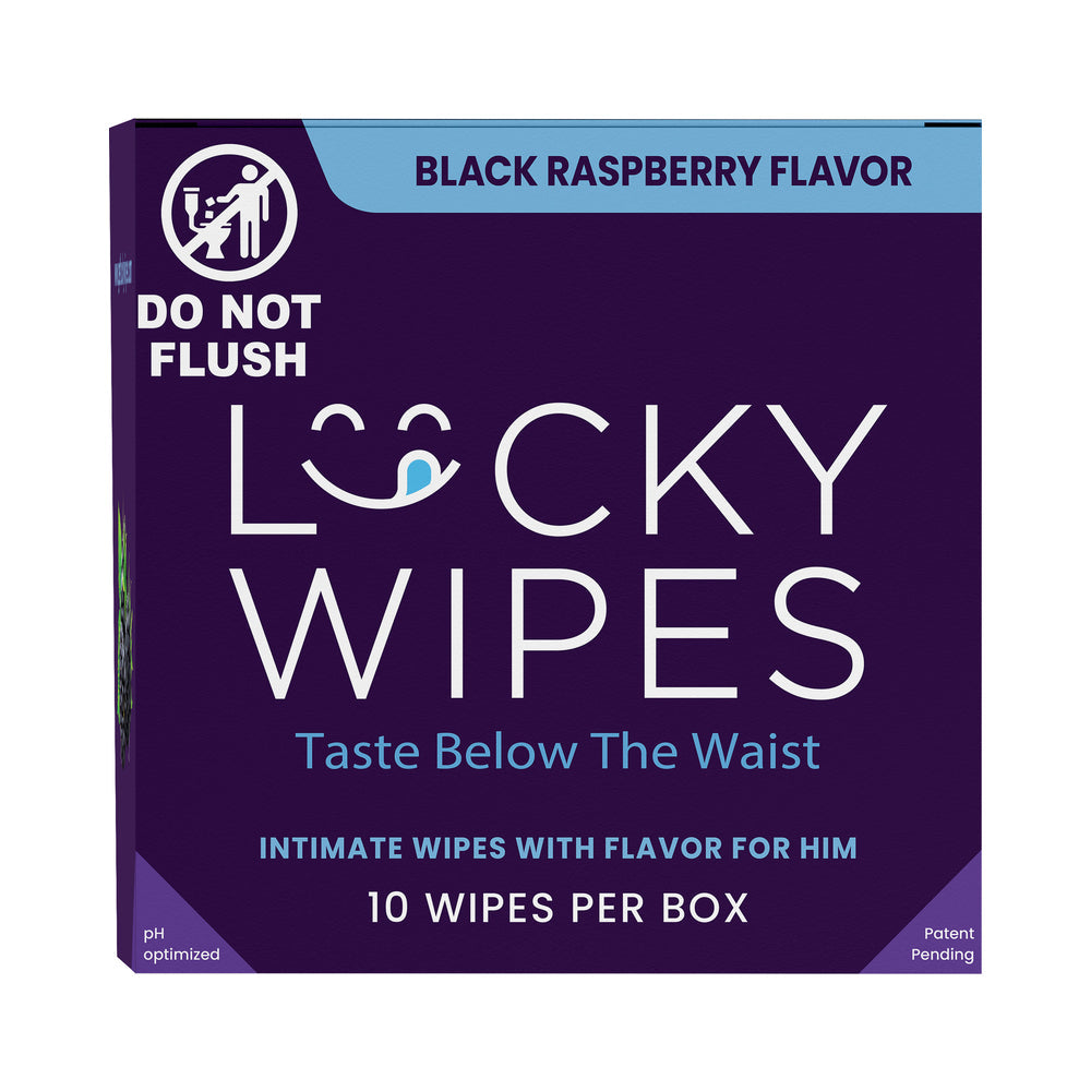 Sweetums Lucky Wipes Black Raspberry Flavor 10 Pack, intimate wipes with flavor for men's hygiene.