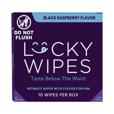 Sweetums Lucky Wipes Black Raspberry Flavor 10 Pack, intimate wipes with flavor for men's hygiene.