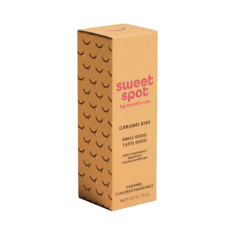 Sweetums Sweet Spot Flavored Fragrance Caramel packaging featuring Caramel Kiss scent for a delicious aroma.