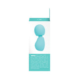 Vedo Eeny Rechargeable Extra Mini Wand Turquoise packaging showcasing its compact design and features.