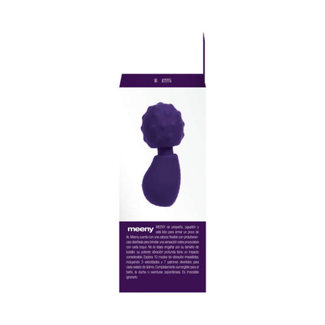 Vedo Meeny Rechargeable Extra Mini Wand Purple with flexible head and 10 vibration settings for travel and personal use.