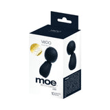 Vedo Moe Rechargeable Extra Mini Wand Black packaging with rounded head for on-the-go pleasure and 10 vibration modes.