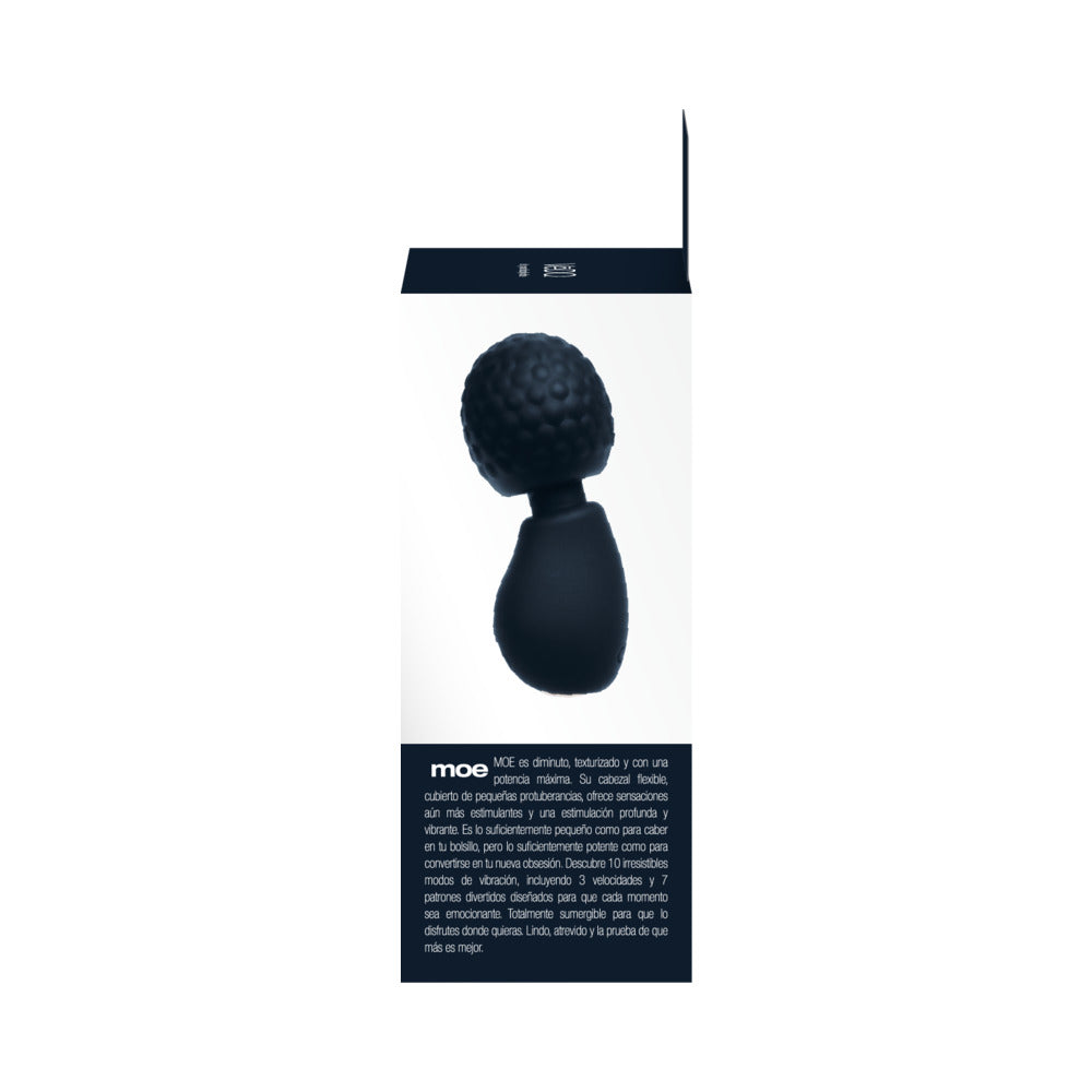 Vedo Moe Rechargeable Extra Mini Wand Black packaging with efficient design and soothing vibrations.