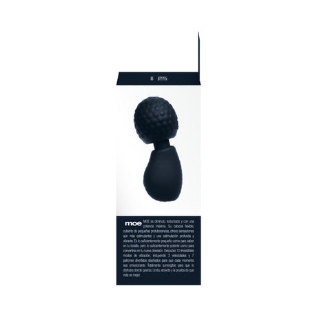 Vedo Moe Rechargeable Extra Mini Wand Black packaging with efficient design and soothing vibrations.