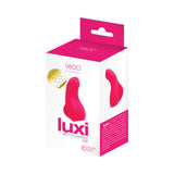 Vedo Luxi Rechargeable Clitoral Finger Vibe Pink product packaging with 10 vibration modes.